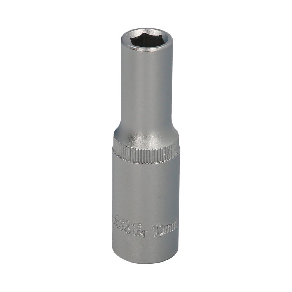 Chave de caixa 1/2" sextavada longa 10 mm, perfil de 6 faces. Aço cromo-vanádio, cantos redondos