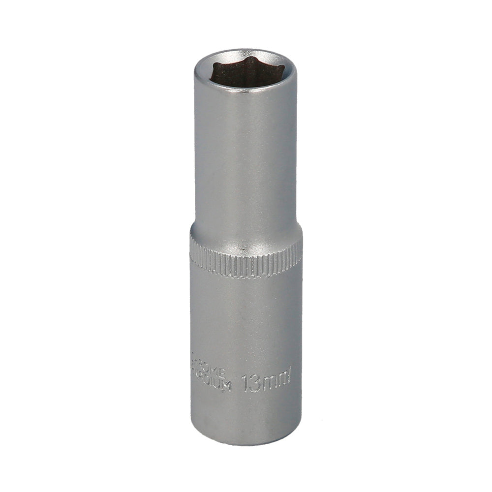 Chave de caixa 1/2" sextavada longa 13 mm perfil de 6 faces. Aço cromo-vanádio, arestas arredondadas