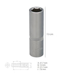 Llave vaso 1/2" hexagonal larga 14 mm perfil de 6 caras. Acero cromo vanadio, aristas redondas