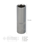 Chave de caixa 1/2" sextavada longa 17 mm perfil de 6 faces. Aço cromo vanádio, cantos arredondados