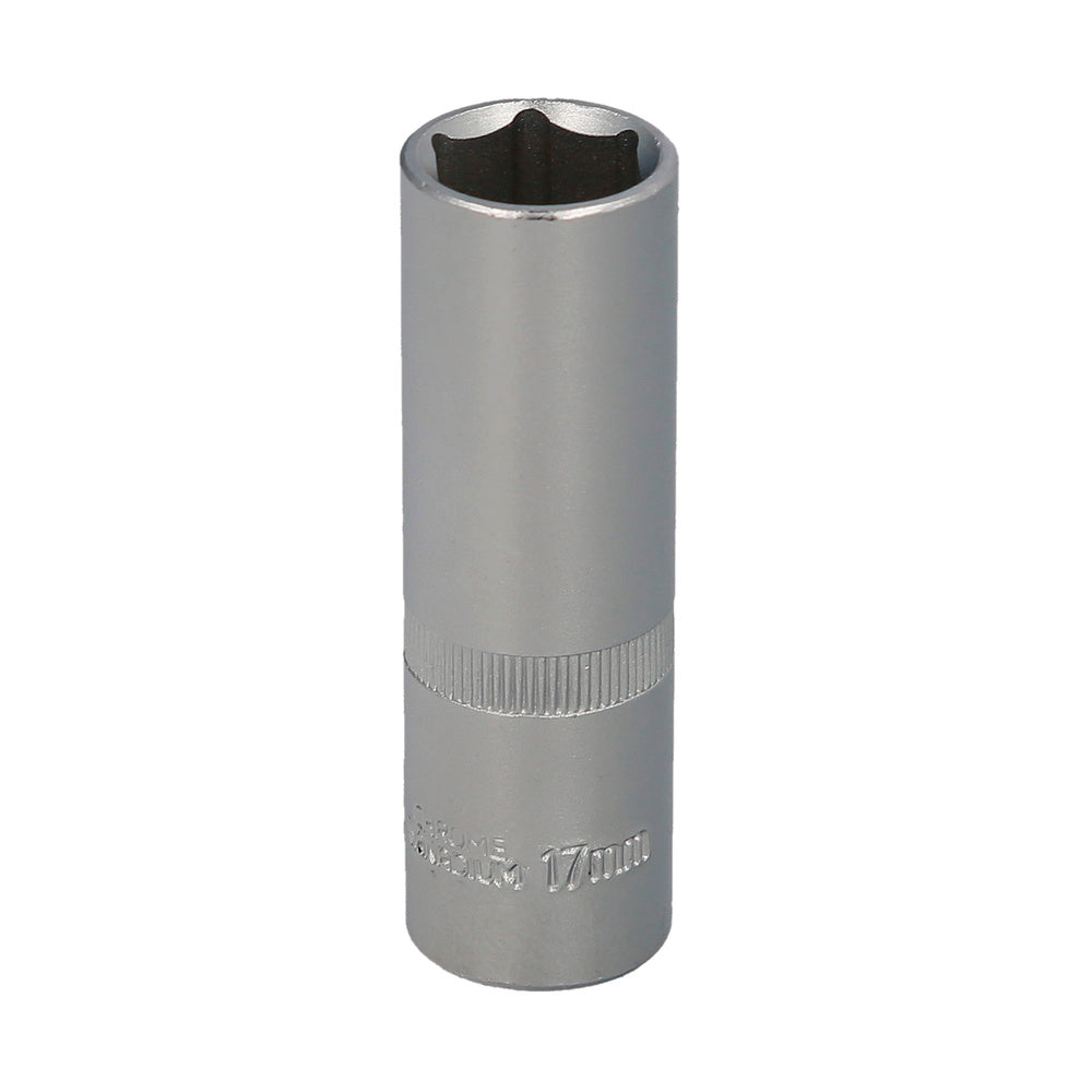 1/2" long hex socket 17 mm 6-point profile. Chrome vanadium steel, round edges