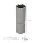 Chave caixa 1/2" sextavada longa 19 mm perfil de 6 faces. Aço cromo vanádio, arestas arredondadas