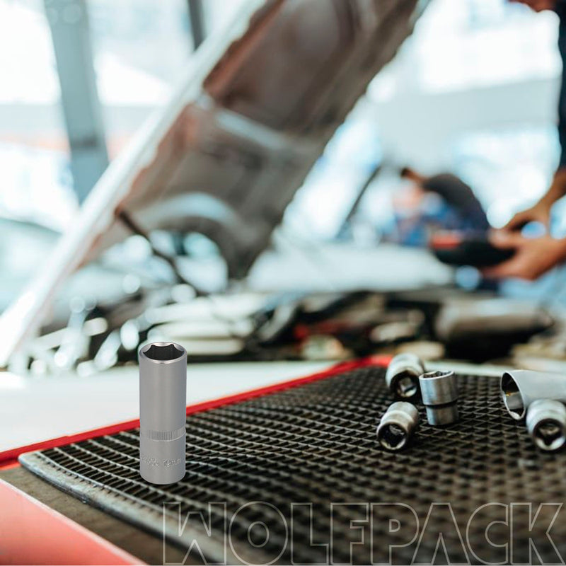 Llave vaso 1/2" hexagonal larga 19 mm. perfil de 6 caras. acero cromo vanadio, aristas redondas