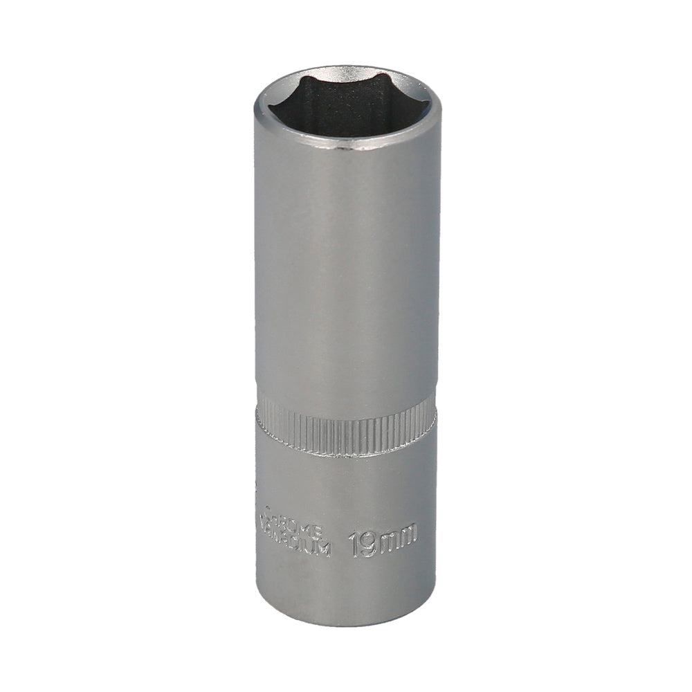 Chave caixa 1/2" sextavada longa 19 mm perfil de 6 faces. Aço cromo vanádio, arestas arredondadas
