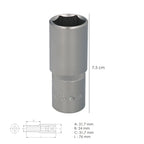 Chave de caixa 1/2" sextavada longa 24 mm perfil de 6 faces. Aço cromo-vanádio, arestas redondas