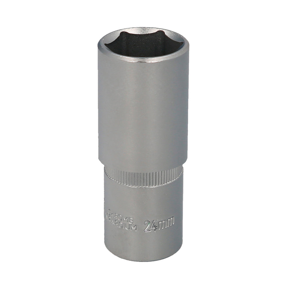 Chave de caixa 1/2" sextavada longa 24 mm perfil de 6 faces. Aço cromo-vanádio, arestas redondas