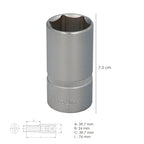 Chave de caixa 1/2" sextavada longa 30 mm perfil de 6 faces. Aço cromo-vanádio, arestas arredondadas
