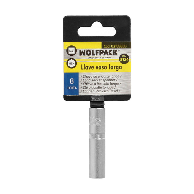 Llave vaso 1/4" hexagonal larga 8 mm. perfil de 6 caras. acero cromo vanadio, aristas redondas