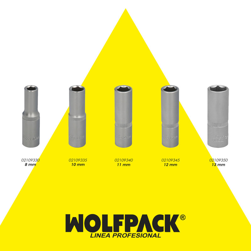 Llave vaso 1/4" hexagonal larga 8 mm. perfil de 6 caras. acero cromo vanadio, aristas redondas