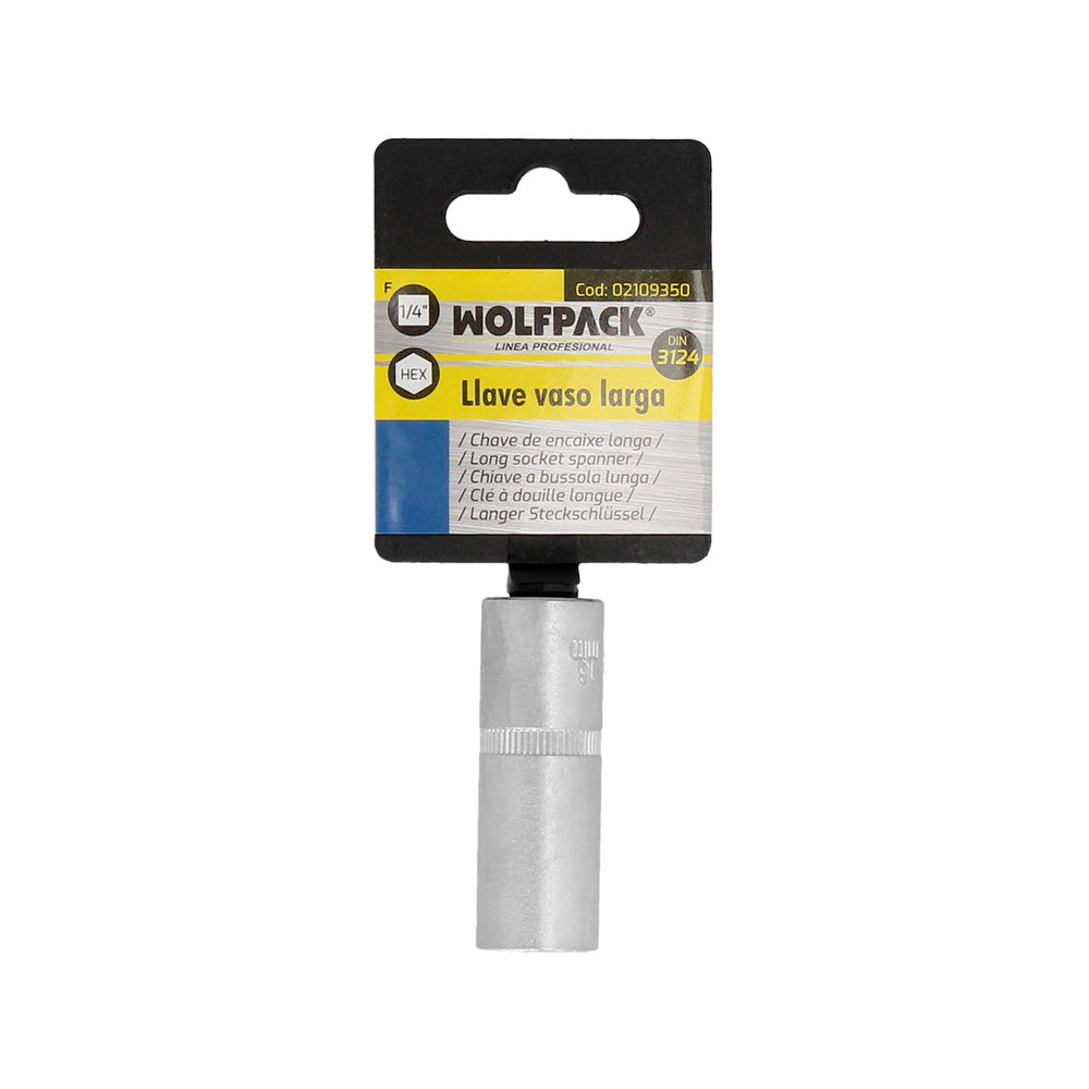 Chave de caixa 1/4" sextavada longa 10 mm perfil de 6 faces. Aço cromo-vanádio, cantos arredondados