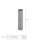 Llave vaso 1/4" hexagonal larga 11 mm perfil de 6 caras. Acero cromo vanadio, aristas redondas