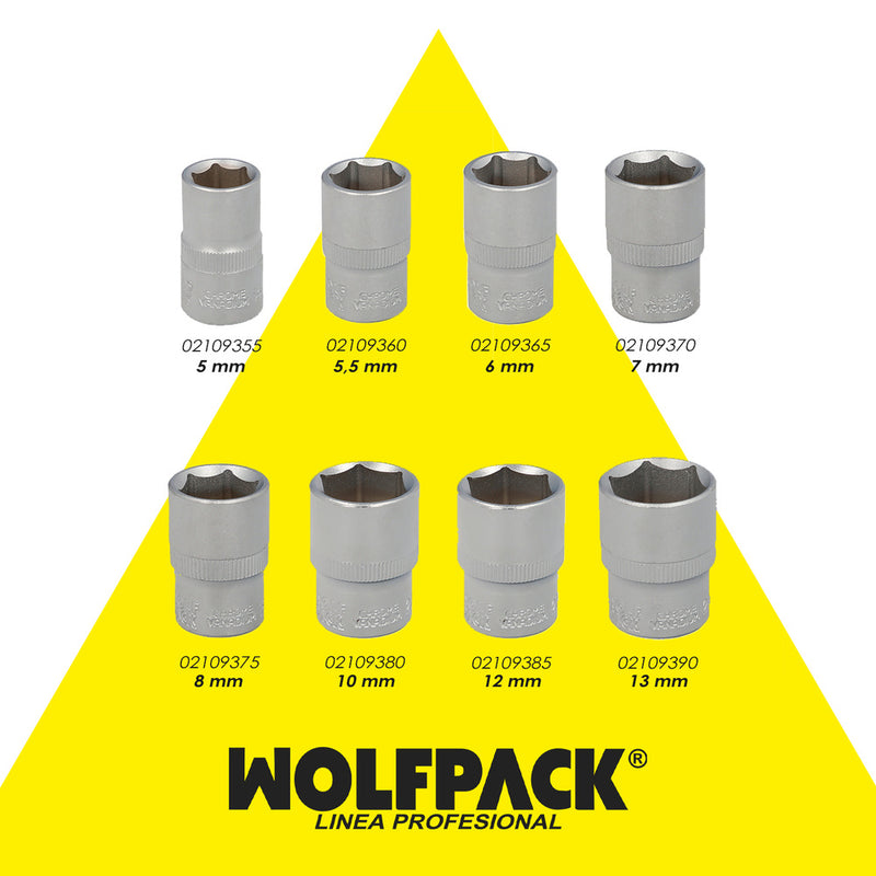 Llave vaso 1/4" hexagonal 6 mm. perfil de 6 caras. acero cromo vanadio, aristas redondas