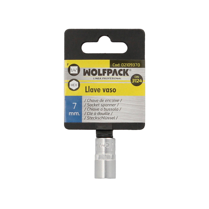 Llave vaso 1/4" hexagonal 7 mm. perfil de 6 caras. acero cromo vanadio, aristas redondas