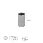 Llave vaso 1/4" hexagonal 8 mm perfil de 6 caras. Acero cromo vanadio, aristas redondas