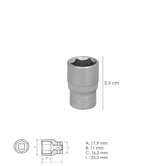 Llave vaso 1/4" hexagonal 13 mm. perfil de 6 caras. acero cromo vanadio, aristas redondas