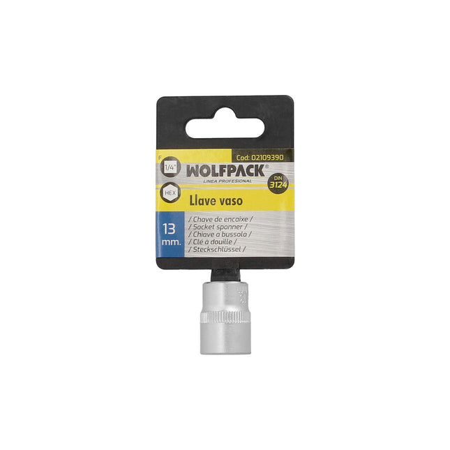 Llave vaso 1/4" hexagonal 13 mm. perfil de 6 caras. acero cromo vanadio, aristas redondas