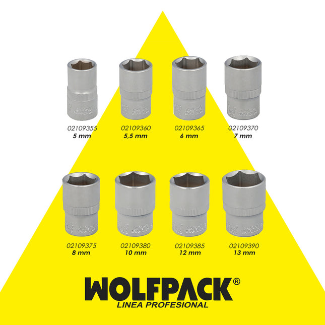 Llave vaso 1/4" hexagonal 13 mm. perfil de 6 caras. acero cromo vanadio, aristas redondas