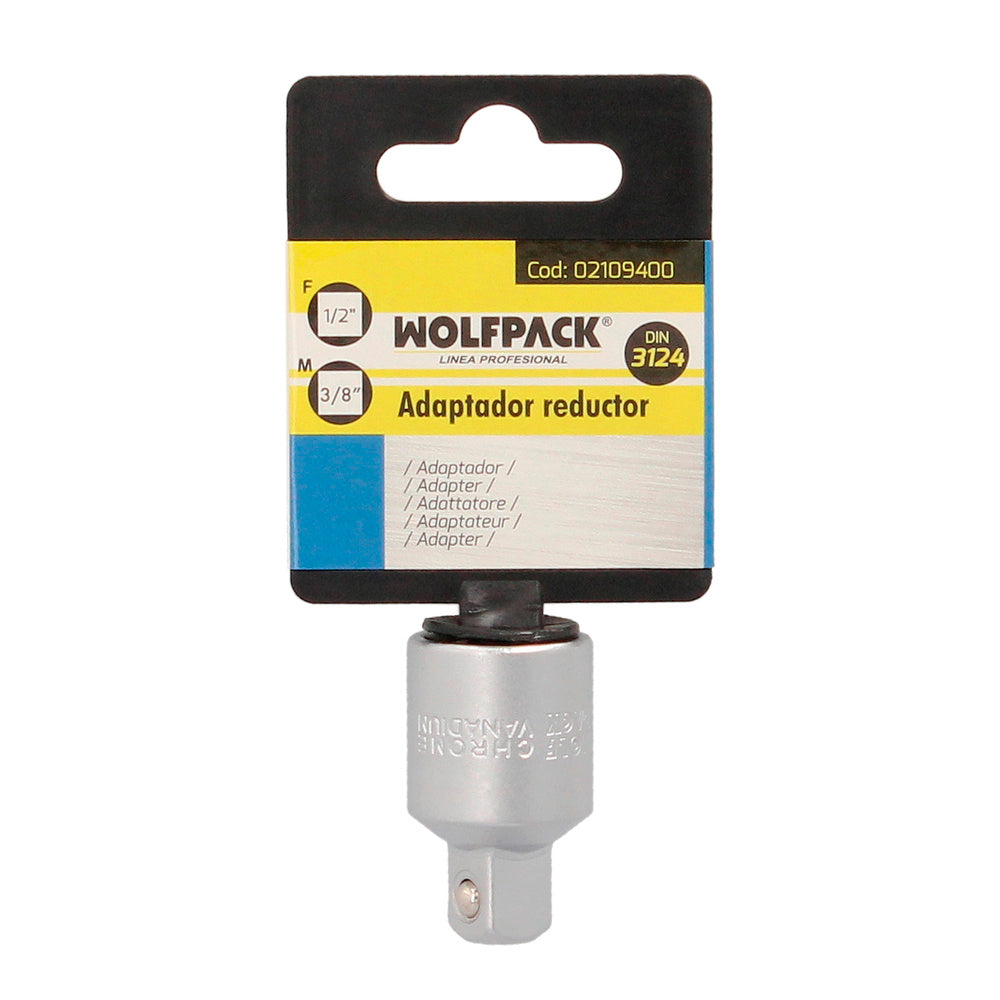Adaptador reductor  1/2" hembra a 3/8" macho acero cromo vanadio, aristas redondas, reductor carraca,