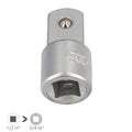 Adaptador multiplicador de 1/2" fêmea para 3/4" macho, aço cromo-vanádio, bordos arredondados, redutor com roquete.