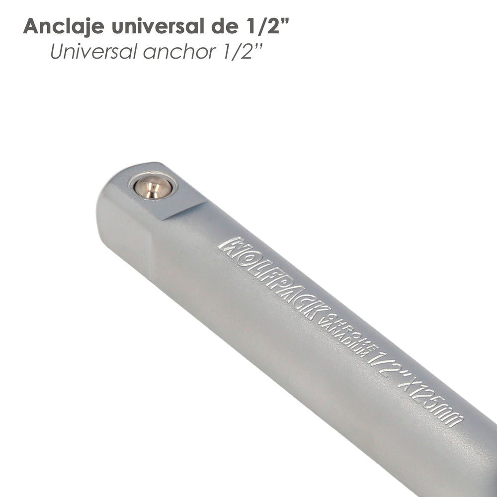 Alargadera llave de vaso cuadradillo 1/2" longitud 125 mm acero cromo vanadio