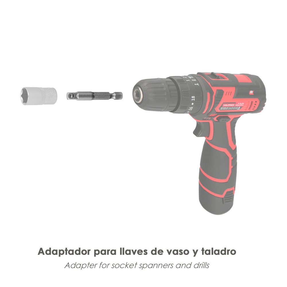 Adaptador para llaves de vasos de 1/4"