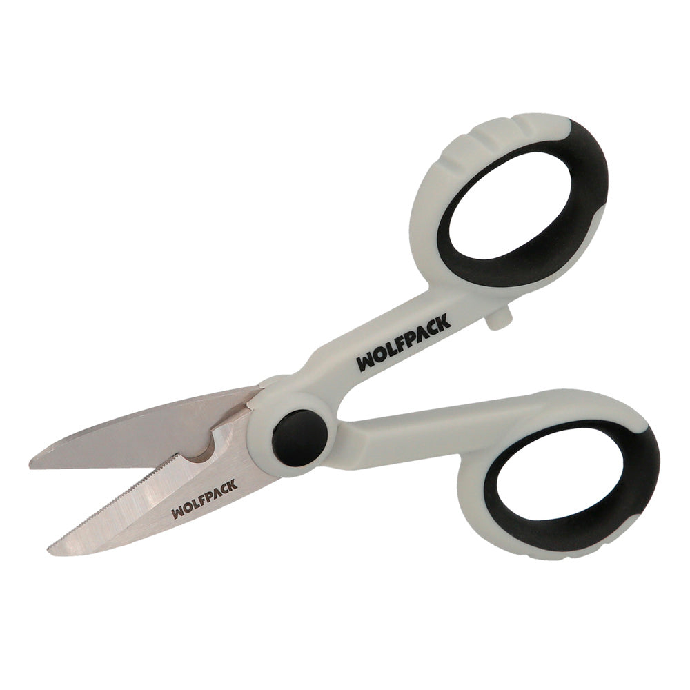 Tesoura eletricista 140 mm cabo tpr sem tensão. Lâminas em aço inoxidável, ergonómicas, tesoura de corte de cabos, descarnador de fios
