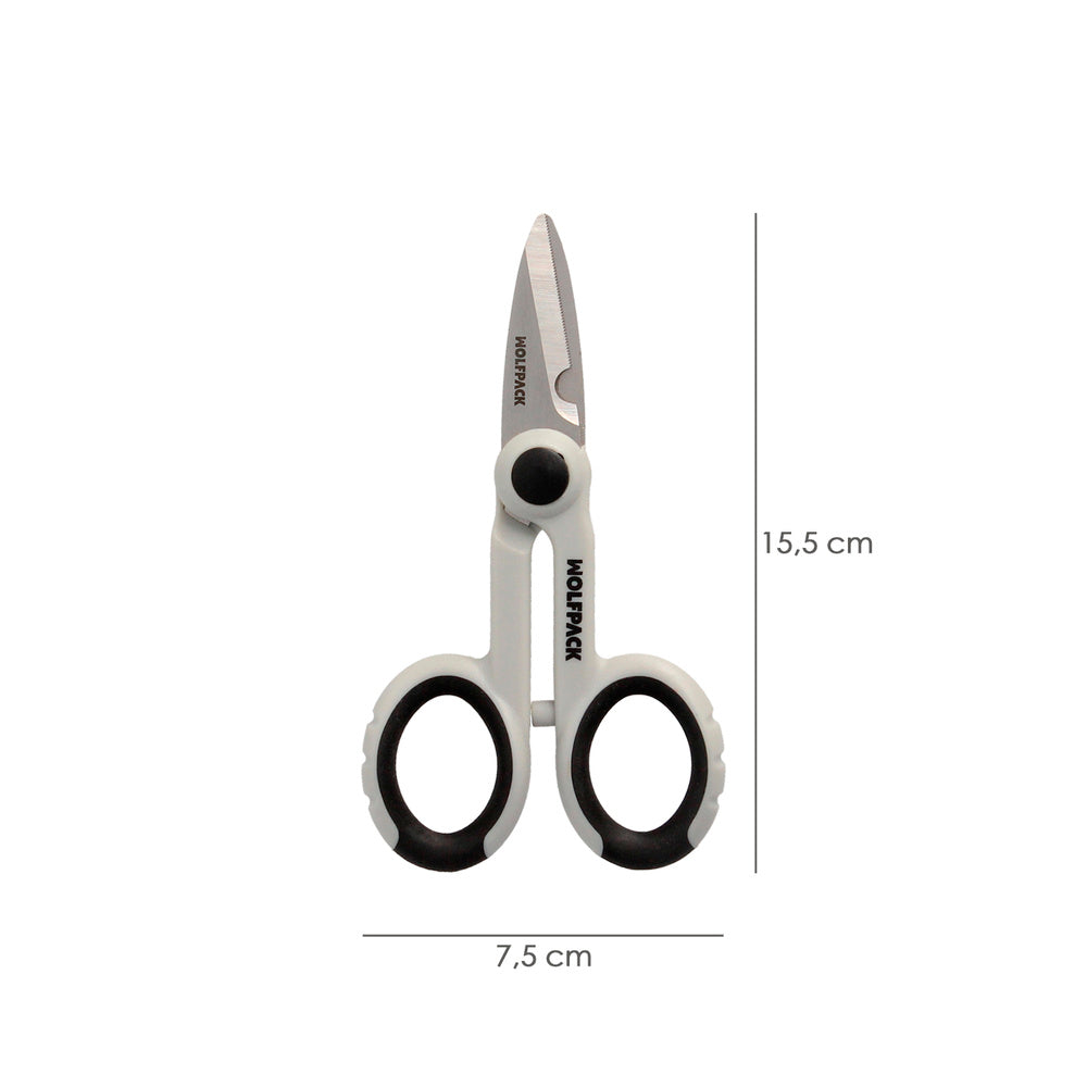 Tesoura eletricista 140 mm cabo tpr sem tensão. Lâminas em aço inoxidável, ergonómicas, tesoura de corte de cabos, descarnador de fios
