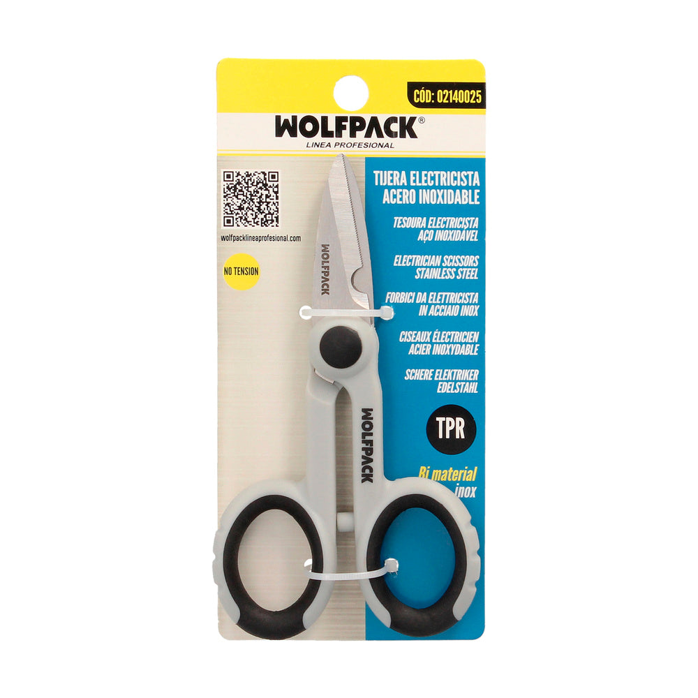 Tesoura eletricista 140 mm cabo tpr sem tensão. Lâminas em aço inoxidável, ergonómicas, tesoura de corte de cabos, descarnador de fios