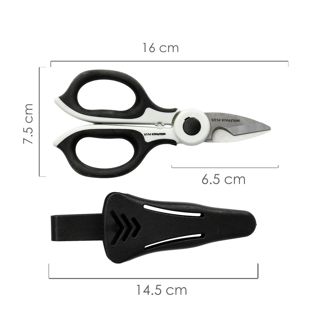 Tesoura eletricista 155 mm cabo tpr plus sem tensão. Com capa, lâminas em aço inoxidável, tesoura corta-cabos, descarnador de cabos