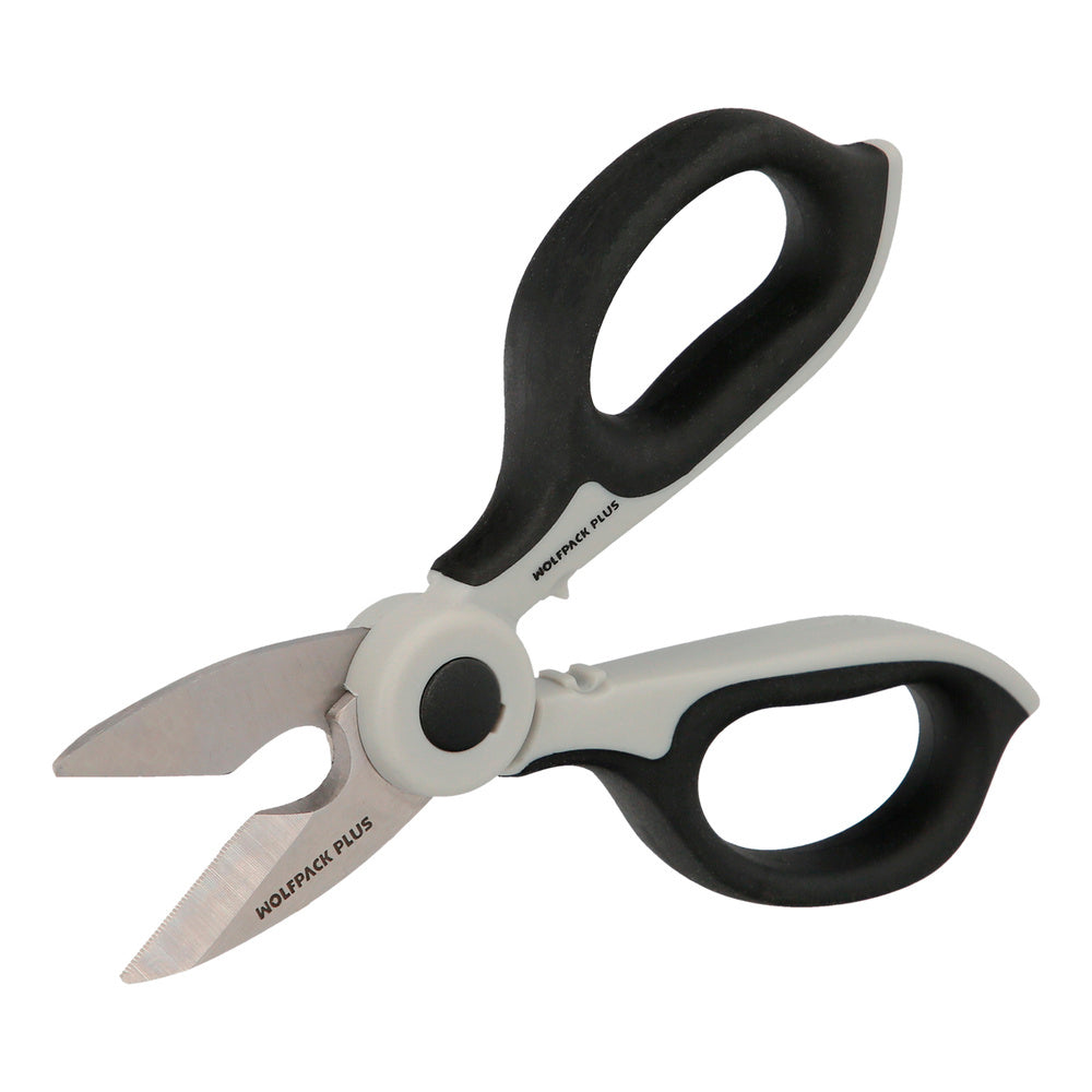 Tesoura eletricista 155 mm cabo tpr plus sem tensão. Com capa, lâminas em aço inoxidável, tesoura corta-cabos, descarnador de cabos