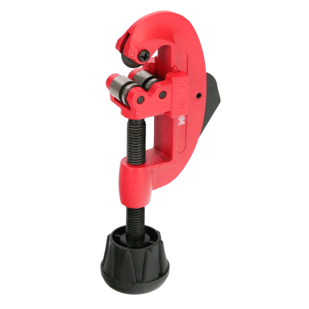 Pipe cutter for ø 3 to 30 mm, with aluminum body and hardened steel cutting wheel.