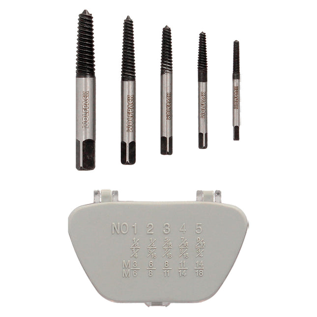 Juego extractores conicos para tornillos (5 piezas). medidas 3 a 18 mm. extractor tornillos, saca tornillos