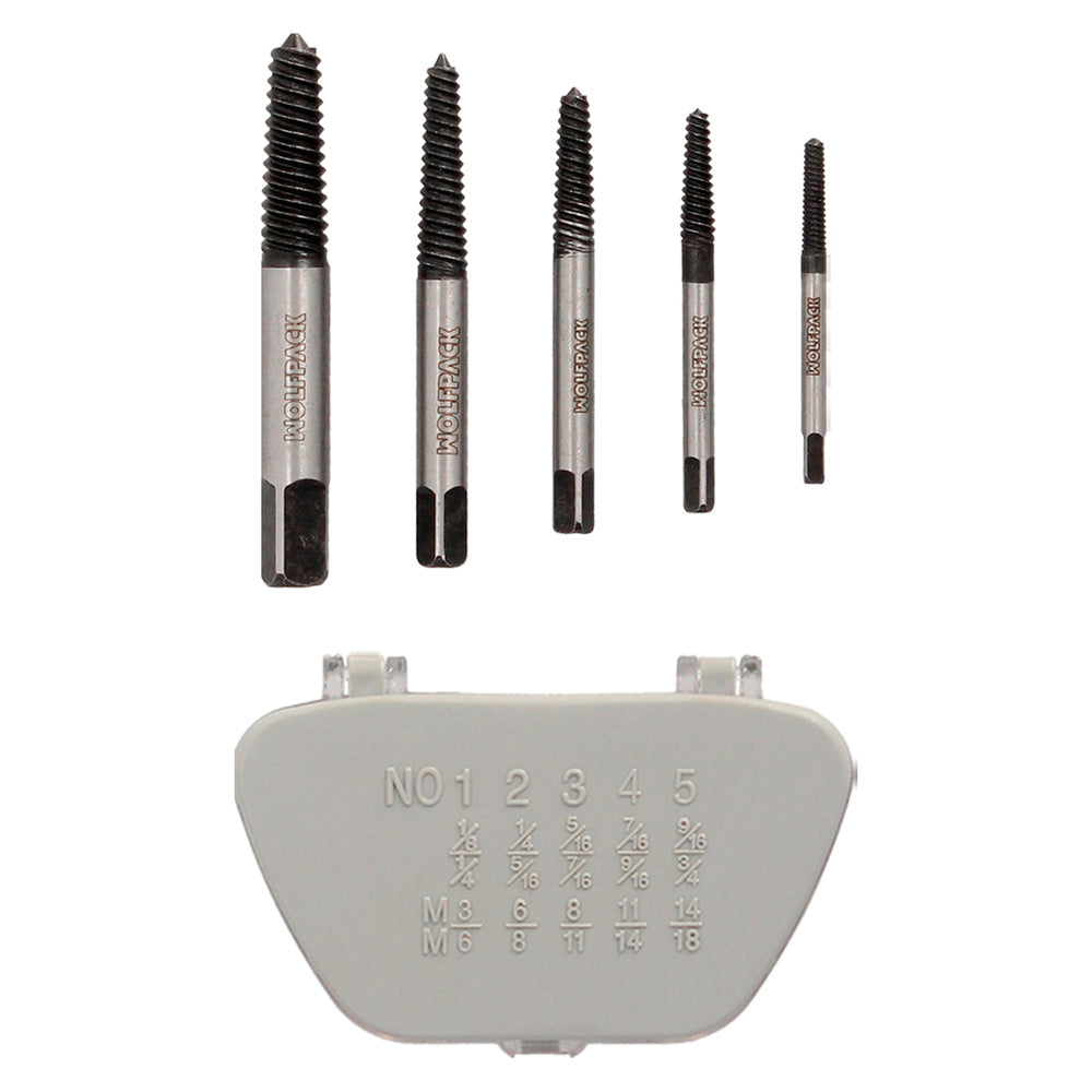Jogo de extratores cónicos para parafusos (5 peças). Medidas 3 a 18 mm extrator de parafusos, saca-parafusos.