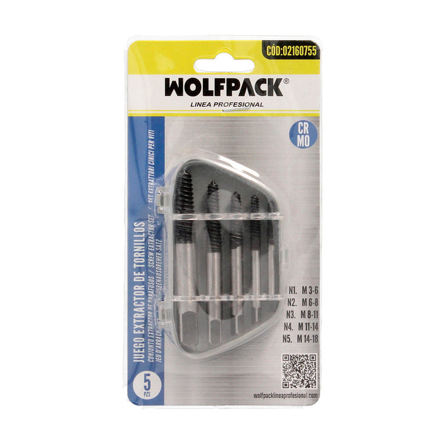 Juego extractores conicos para tornillos (5 piezas). medidas 3 a 18 mm. extractor tornillos, saca tornillos