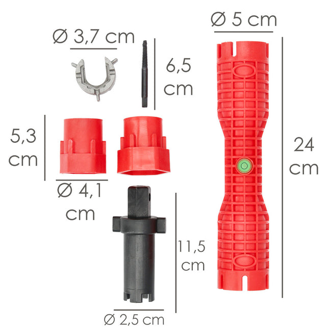 Llave para grifos multifuncion con adaptador, llave hexagonal y extractor de tornillos
