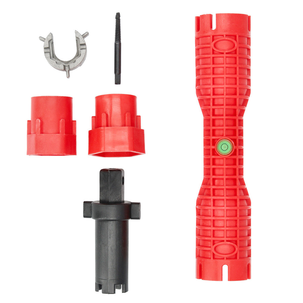 Multi-function faucet wrench with adapter, hex key, and screw extractor