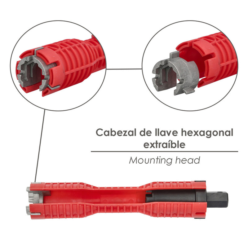 Llave para grifos multifuncion con adaptador, llave hexagonal y extractor de tornillos
