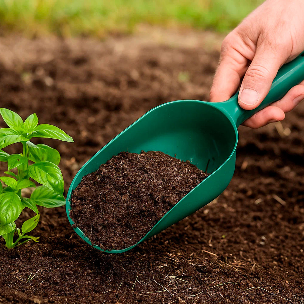 Pala plástico multiusos. Pala de mano para jardín y hogar, para tierra, compost, semillas, arena y pienso - verde