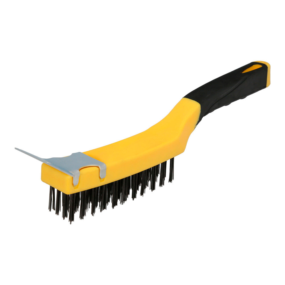 Escova de solda manual em aço com raspador, cabo em plástico, escova de solda, escova de oficina