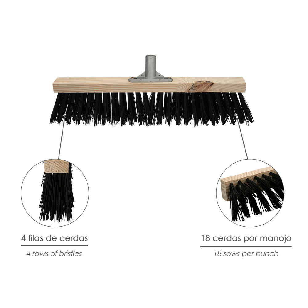 Industrial sweeper brush, thick polypropylene bristles. 50 cm wooden block, aluminum claw. (handle not included)