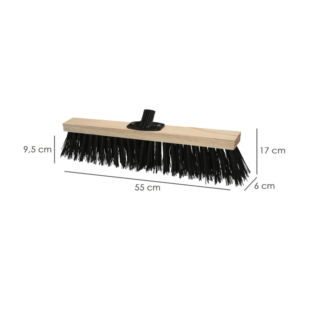 Industrial sweeper brush, thick polypropylene bristles. Wooden holder 50 cm, plastic claw. (handle not included)