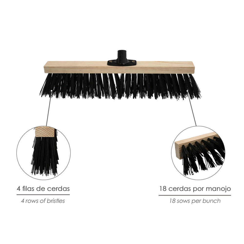Industrial sweeper brush, thick polypropylene bristles. Wooden holder 50 cm, plastic claw. (handle not included)