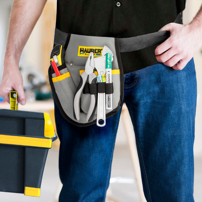 Funda bolsa porta herramientas para cinturon con 3 bolsillos y 4 elasticos. portaherramientas electricista multibolsillos