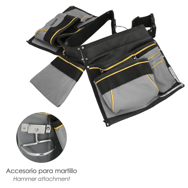 Bolsa encofrador doble con cinturón ajustable, colgador de martillo, bolsa herramientas, portaherramientas