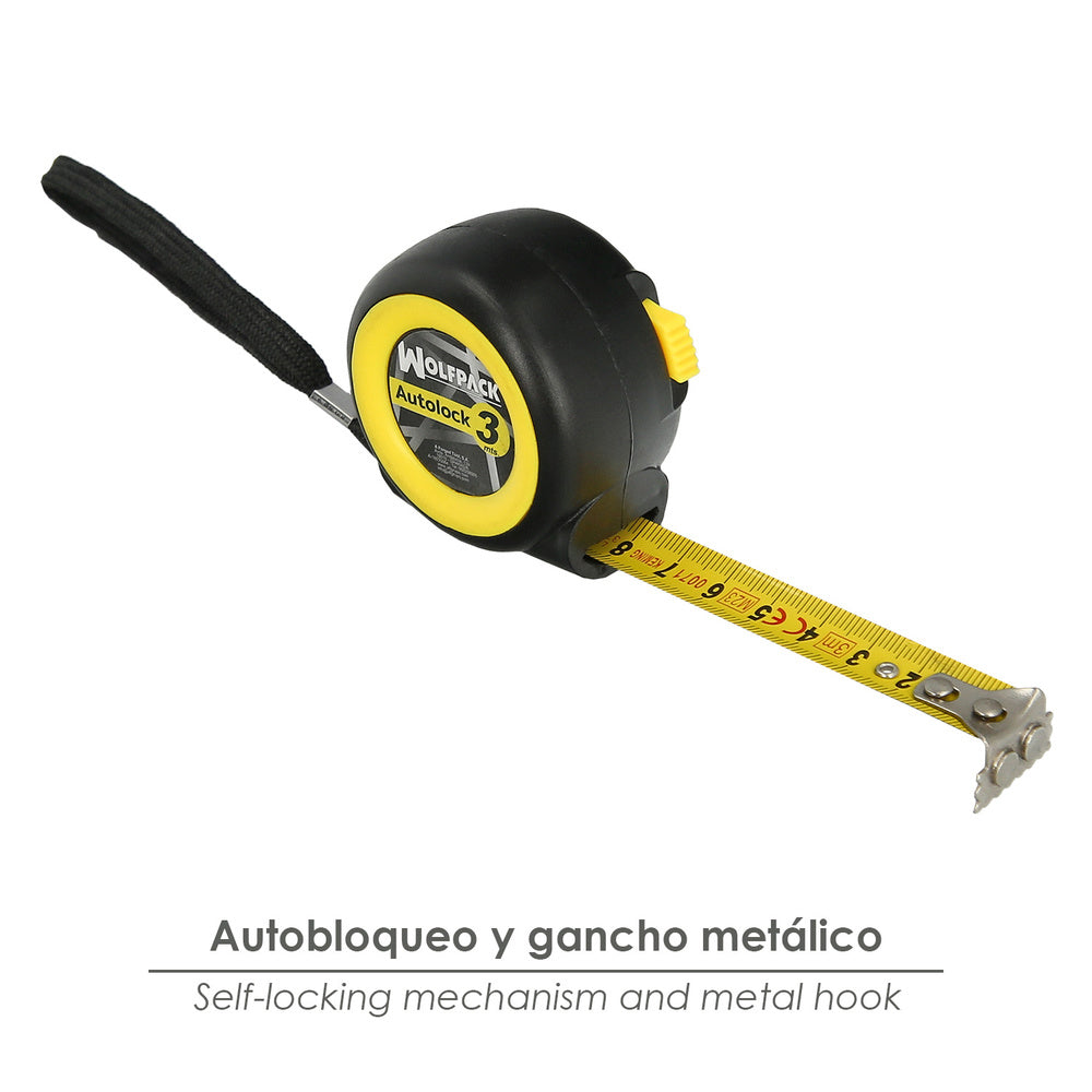 Flexometro sistema autolock con freno automatico longitud 3 metros ancho cinta 16 mm magnetico. Cinta metrica freno automatico
