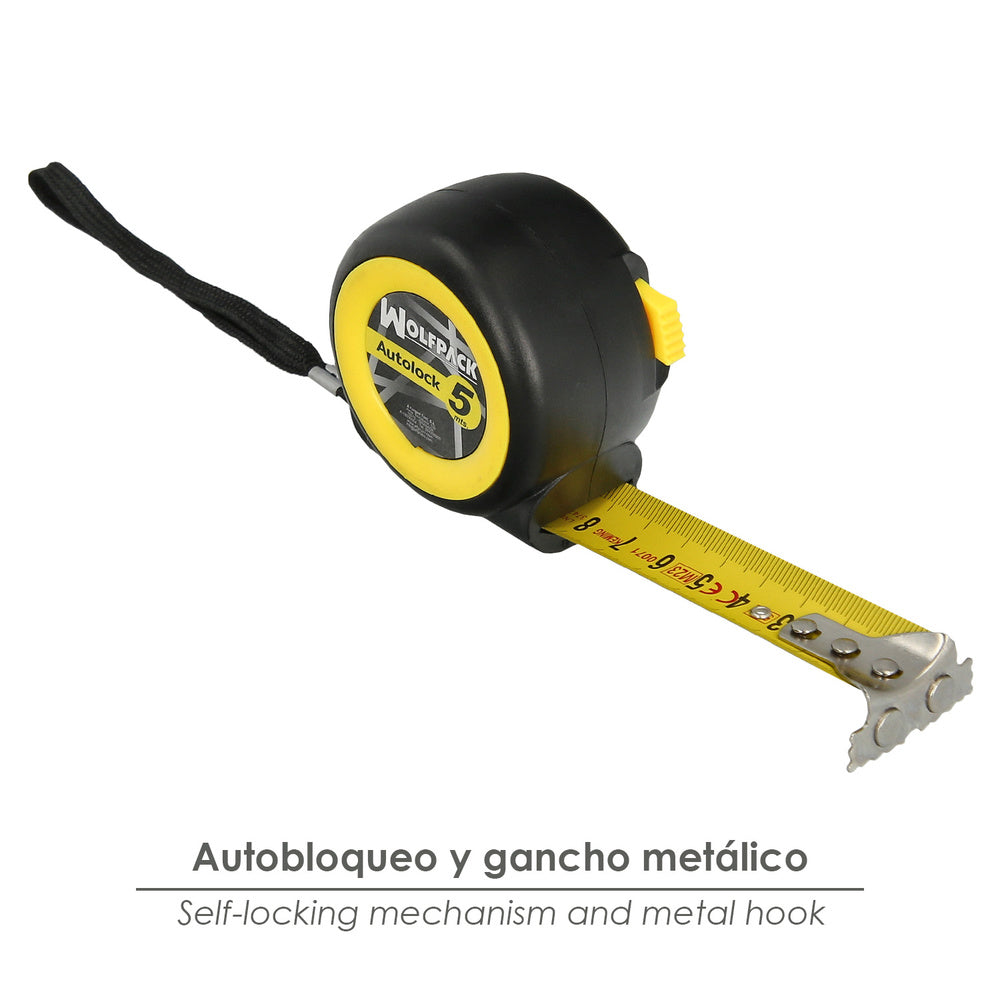 Flexometro sistema autolock con freno automatico longitud 5 metros ancho cinta 25 mm magnetico. Cinta metrica freno automatico