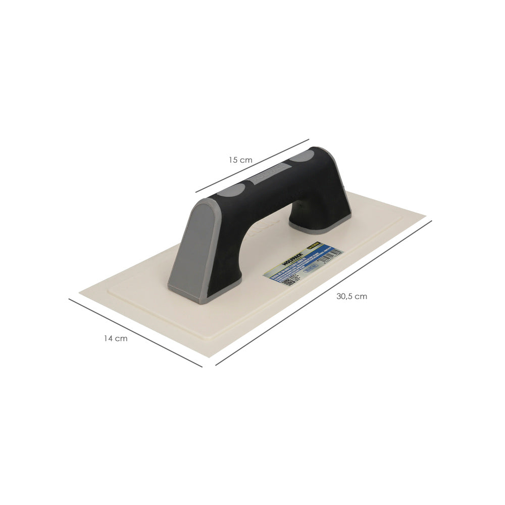 Desempenadeira com cabo de plástico ABS e borda flexível. Especial para argamassa. Base 280x140 mm, cabo leve e ergonómico