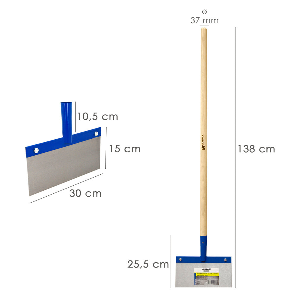 Rascador / rasqueta para techos, suelos, paredes 300x150 mm con mango madera 1200 mm fabricado en acero
