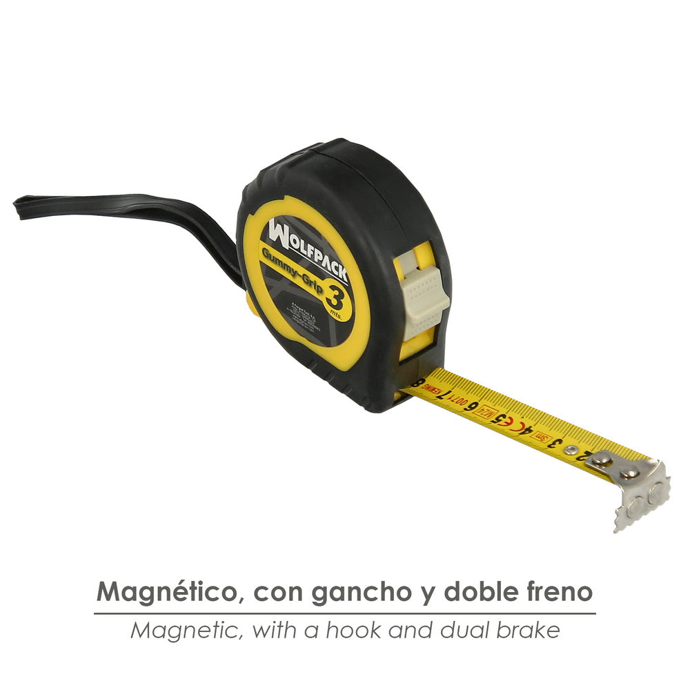 Flexometro gummy grip con doble freno longitud 3 metros ancho 16 mm magnetico.metro medición, metro magnetico, hogar, bricolaje