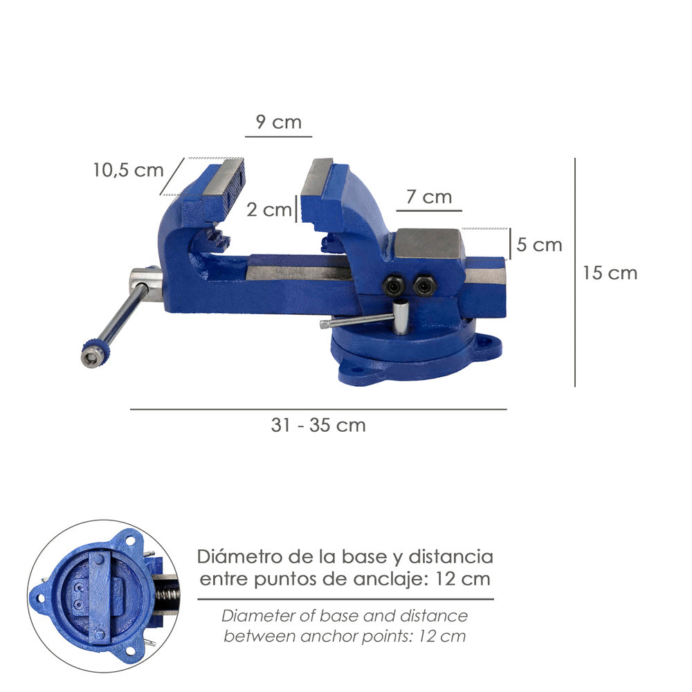 Torno de bancada giratório reforçado de 105 mm, também pode ser utilizado como torno de mesa, torno de fixação, grampo de bancada ou torno para tubos.